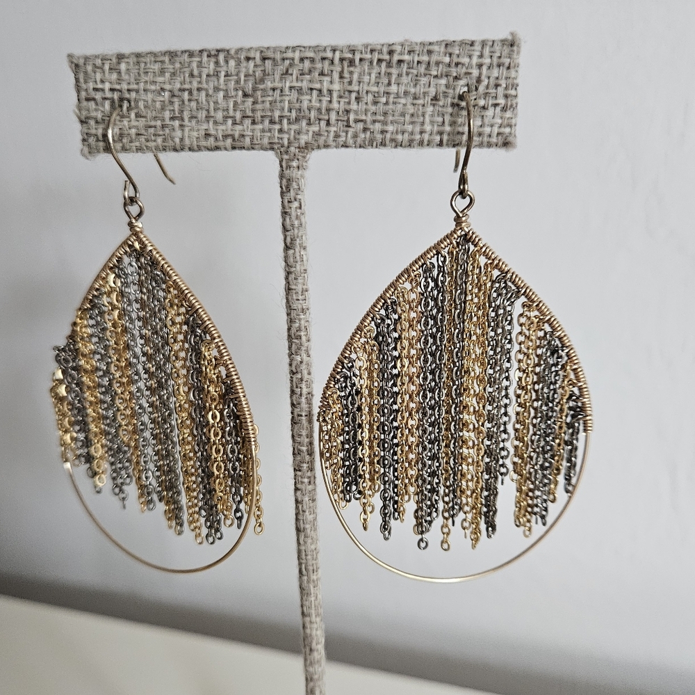CITRINE BY THE STONES Mixed Metal "Rain" Teardrop Hoop Earrings - Picture 2 of 9